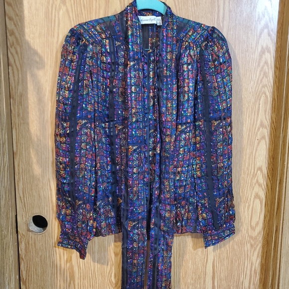 Vintage Adrianna Papell stained glass printed silk blouse size 6 - Picture 6 of 12